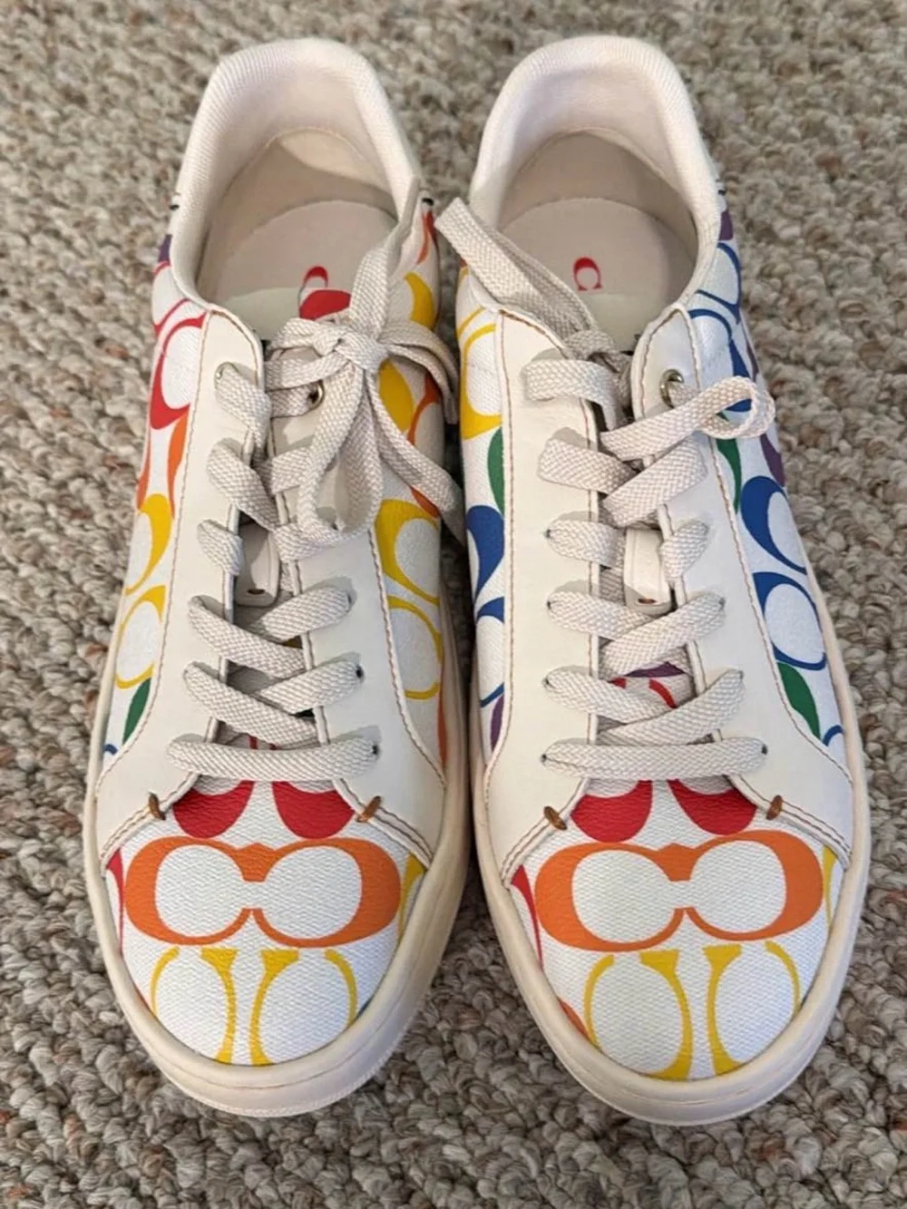 Coach White Low-Top Sneakers with Rainbow Signature C Print